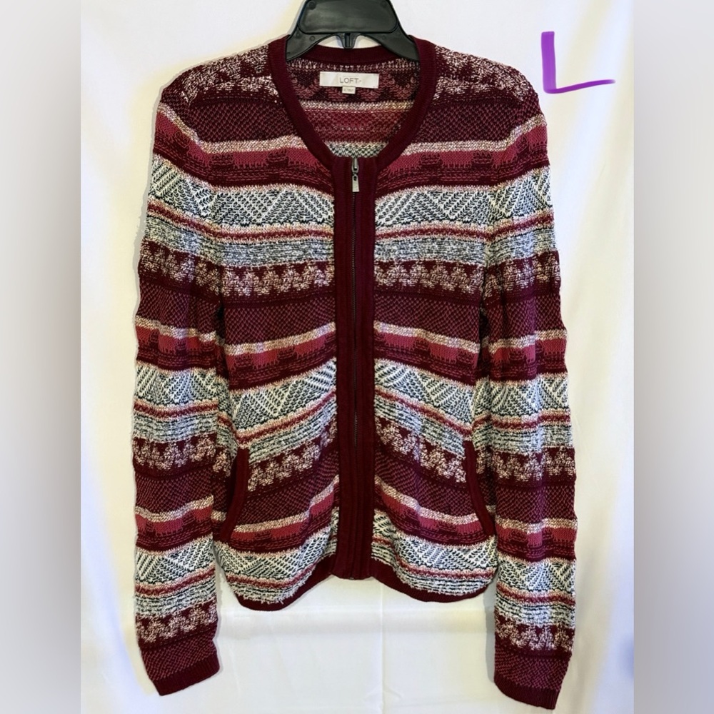 Loft Multicolor Patterned Cardigan - image 1